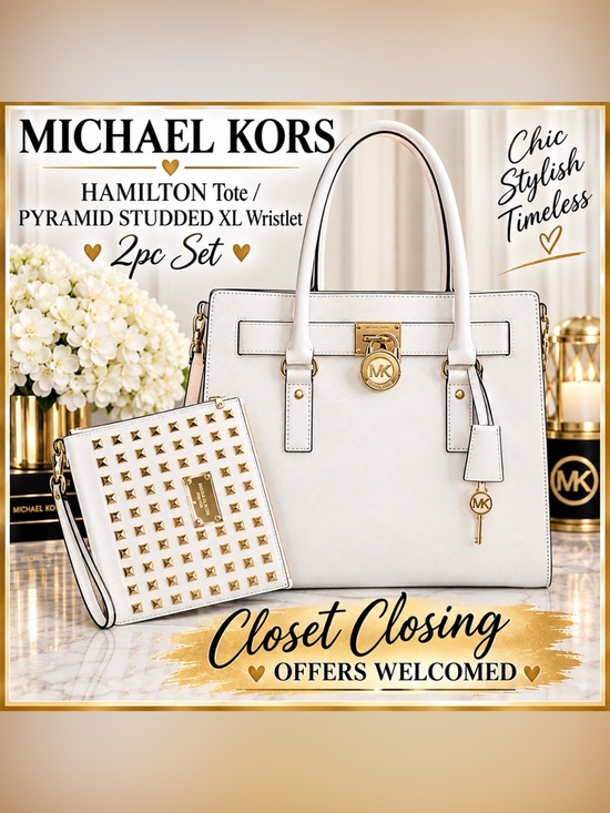 Michael Kors Handbags - Michael Kors HAMILTON Tote/PYRAMID STUDDED XL Wristlet 2pc Set
